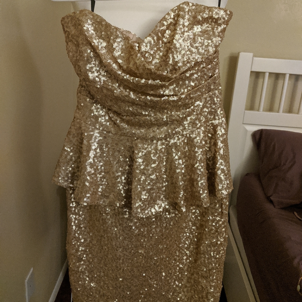 Gold Sequin Peplum Dress